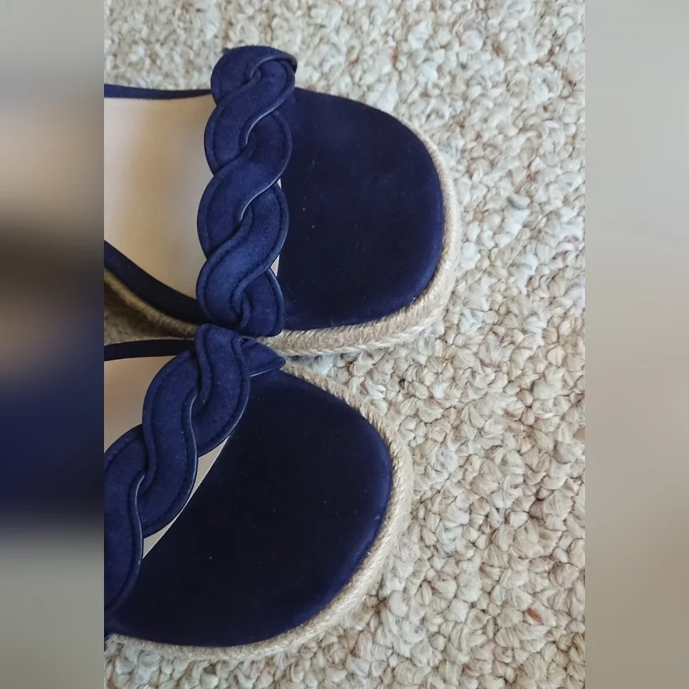 Stuart Weitzman navy Blue Twist Suede  Wedge Sandals size 6.5 - Picture 8 of 13